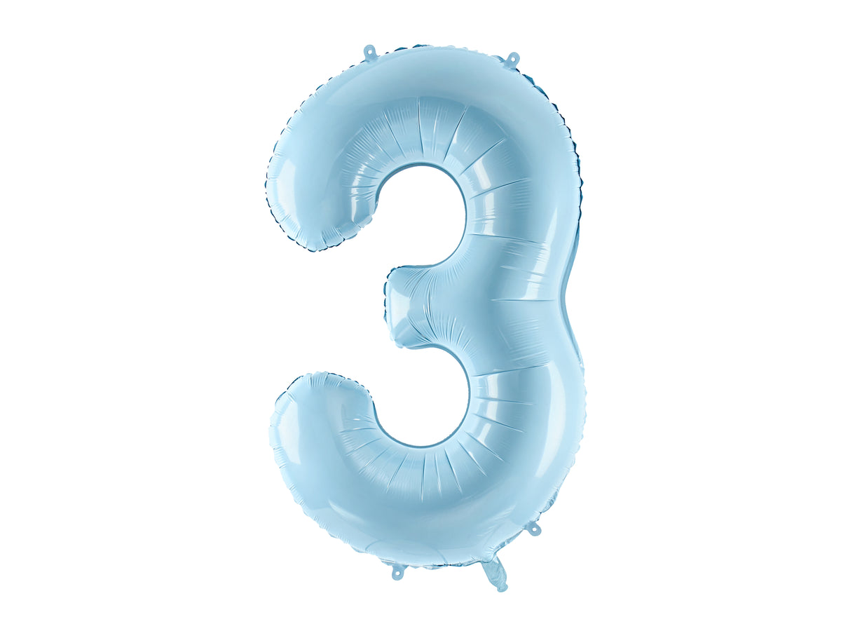 Number 3 Foil Balloon Light Blue 86cm - Confetti Party Store Balloons Limassol