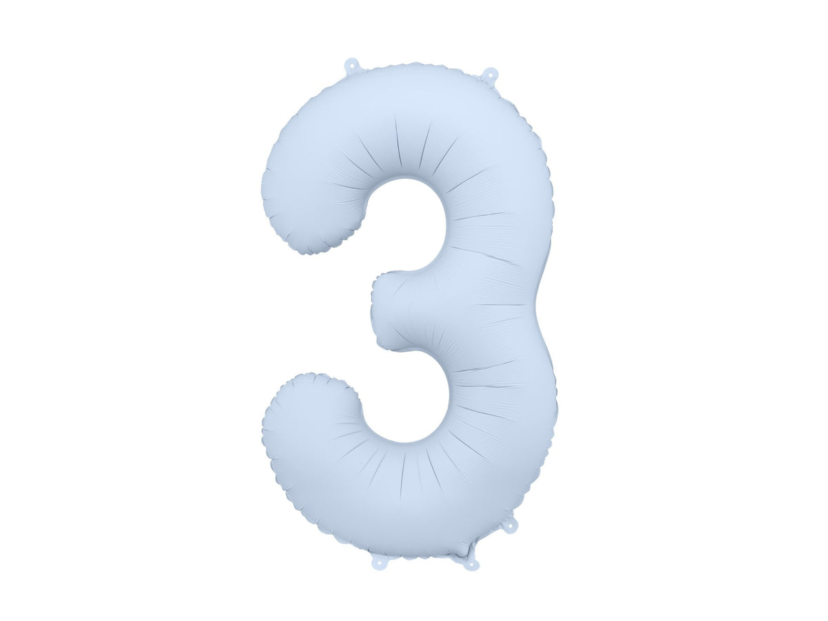 Number 3 Foil Balloon, 86cm, Matte Misty Blue - Confetti Party Store Balloons Limassol