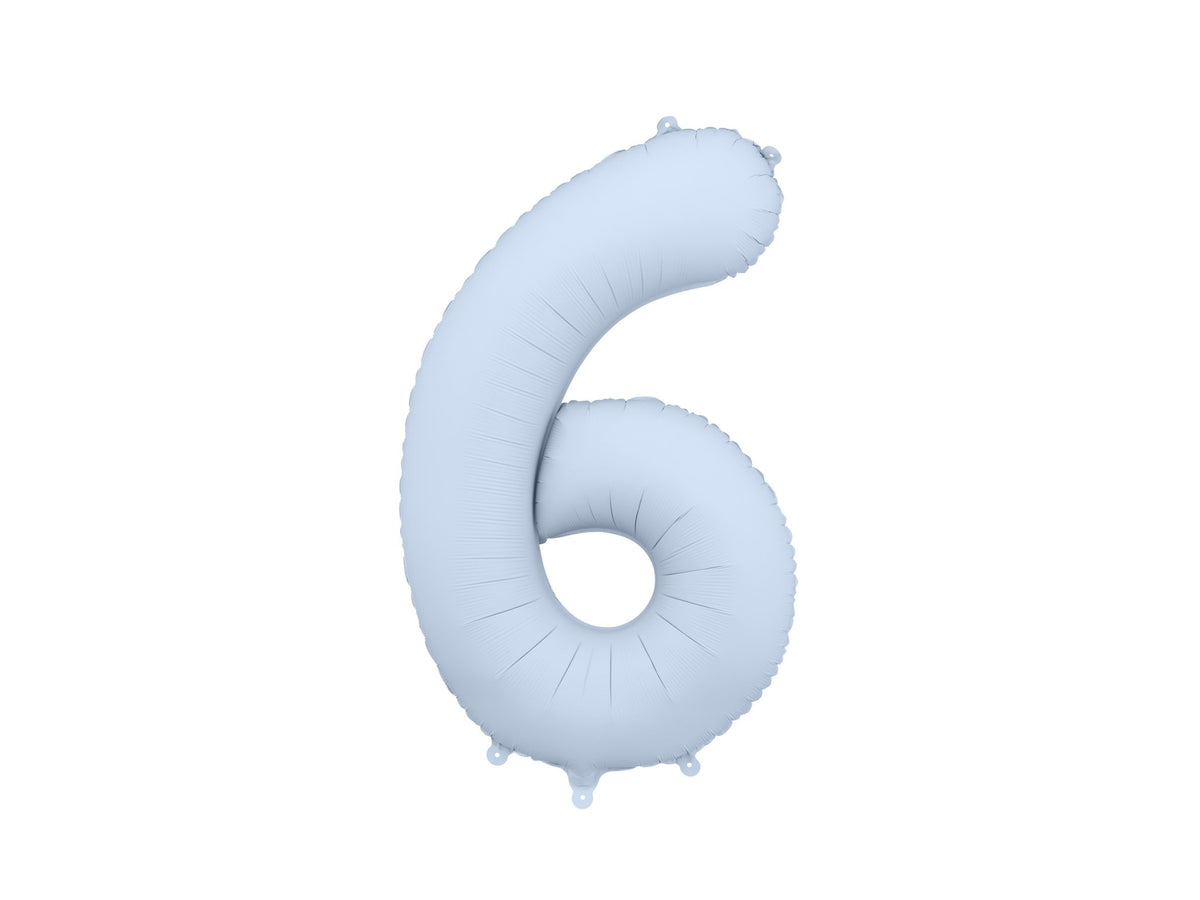 Number 6 Foil Balloon, 86cm, Matte Misty Blue - Confetti Party Store Balloons Limassol