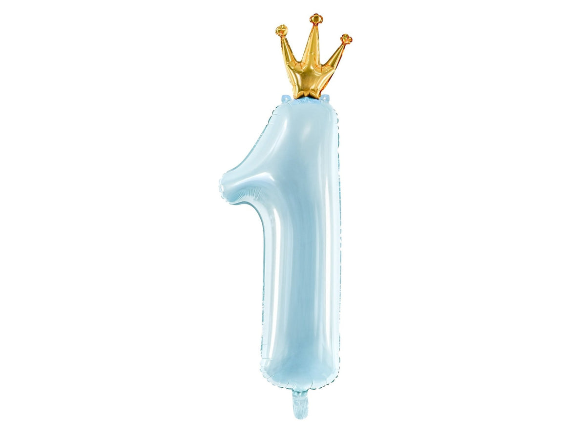 Number 1 Foil Balloon with Crown Sky Blue 100cm - Confetti Party Store Balloons Limassol