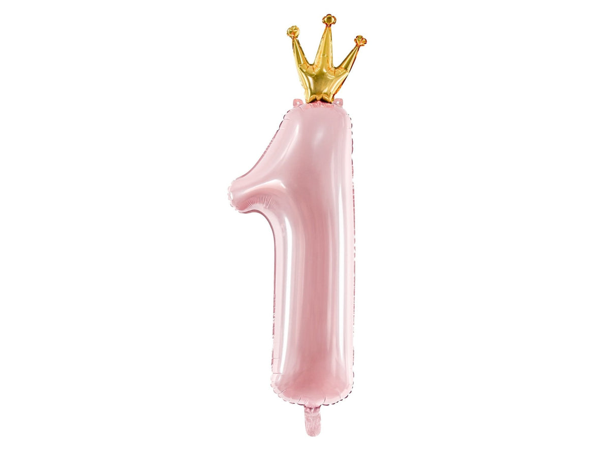 Number 1 Foil Balloon with Crown Light Pink 100cm - Confetti Party Store Balloons Limassol