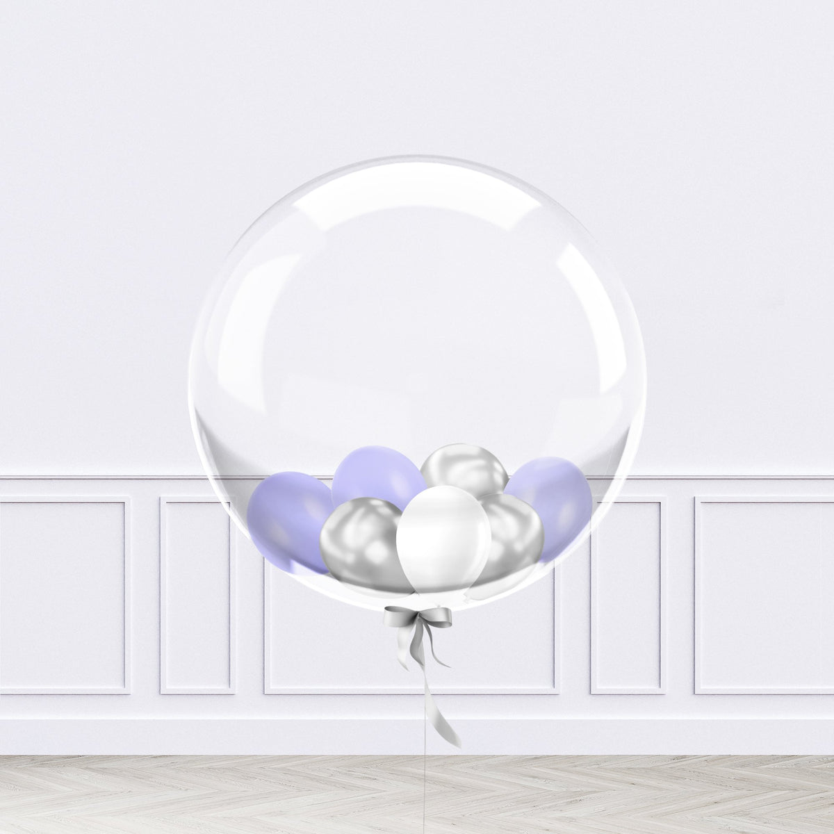 Personalised Silver and Purple Mini Filled Bubble Balloon - Confetti Party Store Balloons Limassol