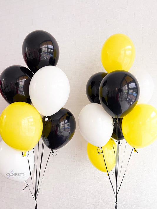 Trio of Colours — Black, Yellow and White Helium Latex Balloon Bouquet - Confetti Party Store Balloons Limassol