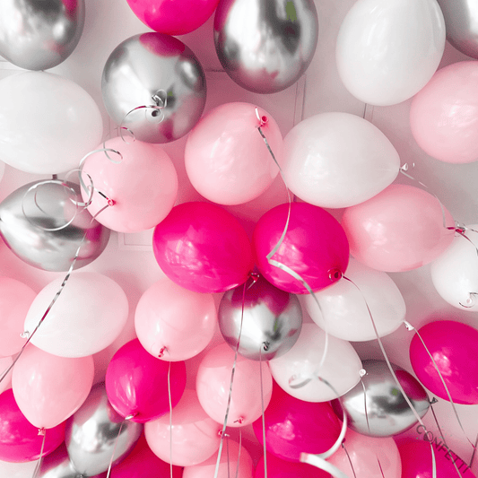 20 Barbie Pink, Silver, White, and Pink Ceiling Balloons - Confetti Party Store Balloons Limassol
