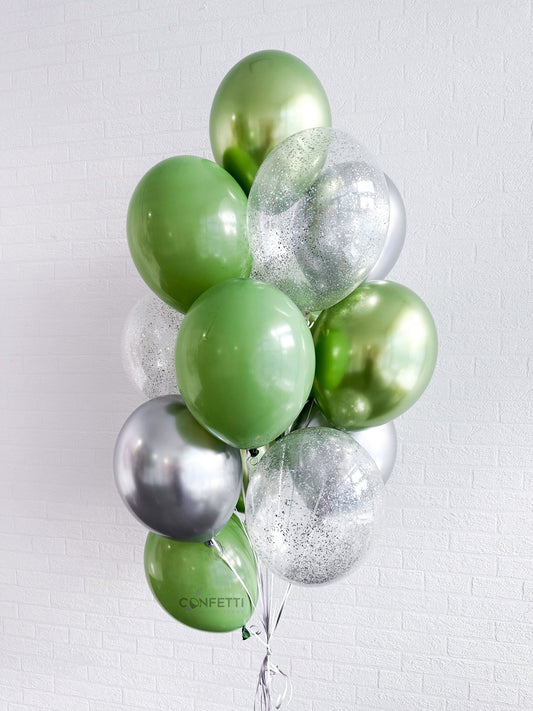 Emerald with Silver Sparkle Helium Latex Balloon Bouquet - Confetti Party Store Balloons Limassol
