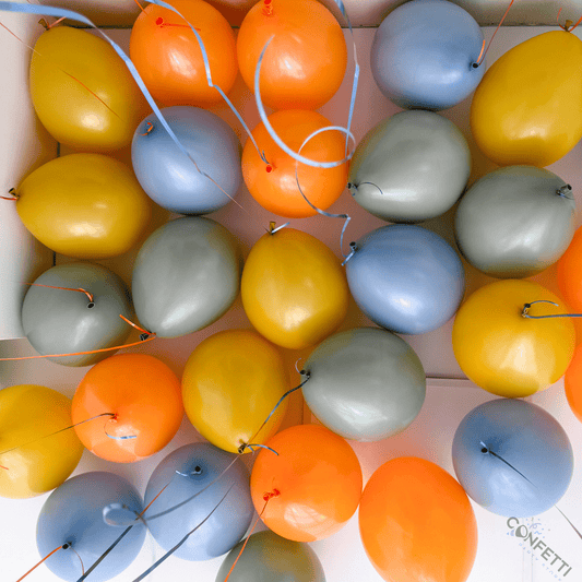 20 Orange, Mustard, Rosemary, and Dusk Blue Ceiling Balloons - Confetti Party Store Balloons Limassol