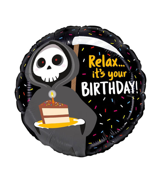 Round Grim Reaper Birthday Foil Balloon 46cm - Confetti Party Store Balloons Limassol