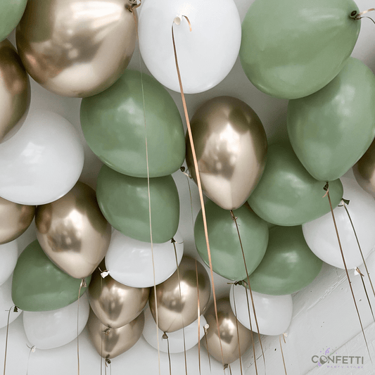 20 Rosemary, White, and Gold Ceiling Balloons - Confetti Party Store Balloons Limassol