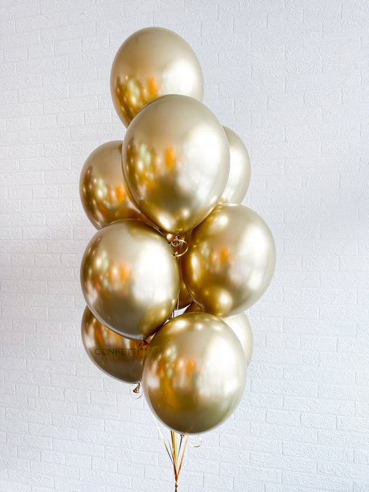 Luxurious Gold Chrome Helium Latex Balloon Bouquet - Confetti Party Store Balloons Limassol