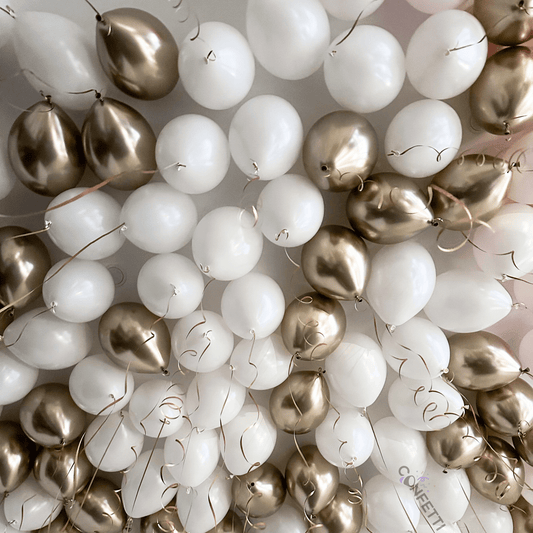 20 White and Gold Ceiling Balloons - Confetti Party Store Balloons Limassol