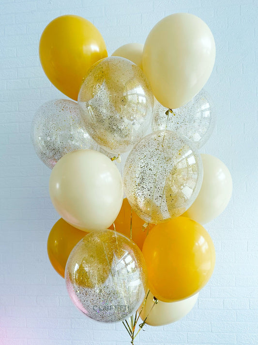 Golden Sunshine Sparkle Helium Latex Balloon Bouquet - Confetti Party Store Balloons Limassol