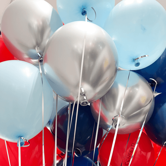 20 Navy, Baby Blue, Silver, and Red Ceiling Balloons - Confetti Party Store Balloons Limassol