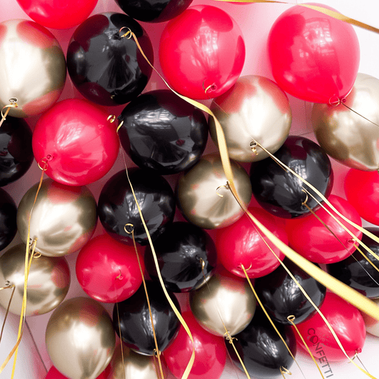 20 Red, Black, and Gold Ceiling Balloons - Confetti Party Store Balloons Limassol