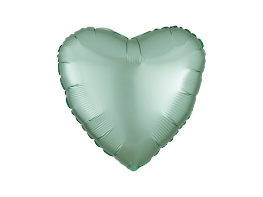 Фольгированный шар в форме сердца с шелковым блеском мятно-зеленый 46см