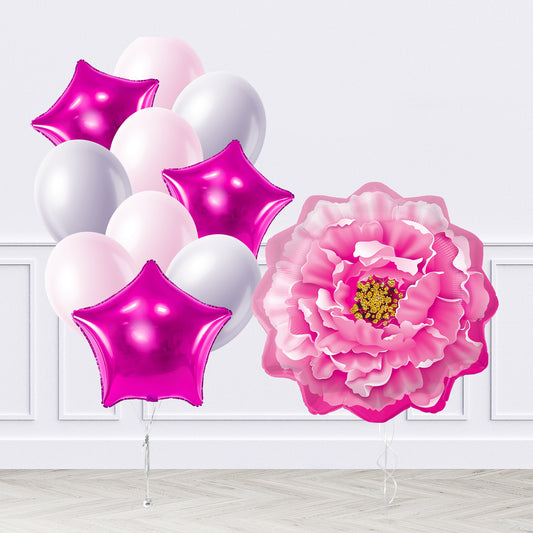 Pink Peony Flower Inflated Balloon Package
