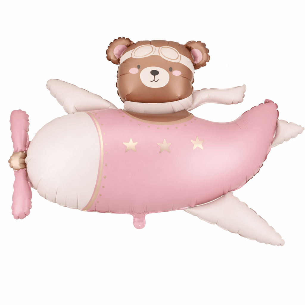 Bear in Pink Airplane Foil Balloon 94 cm - Confetti Party Store Balloons Limassol