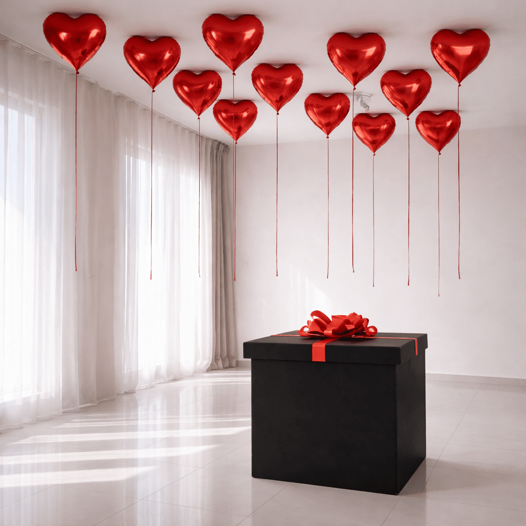 Valentine’s Black Surprise Box with 13 Balloons - Confetti Party Store Balloons Limassol