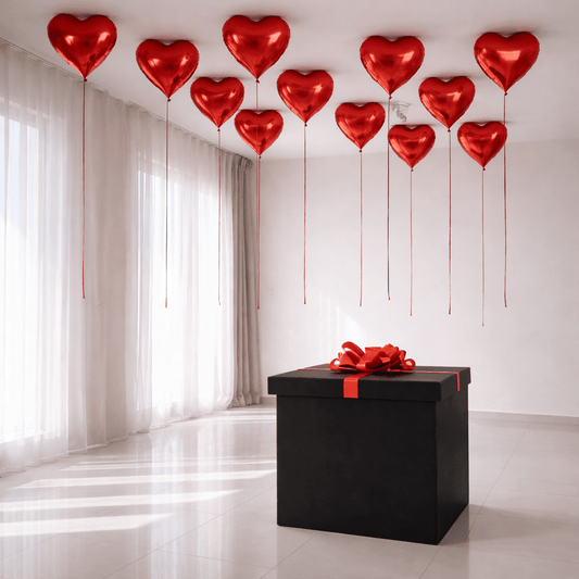 Valentine’s Black Surprise Box with 13 Balloons - Confetti Party Store Balloons Limassol