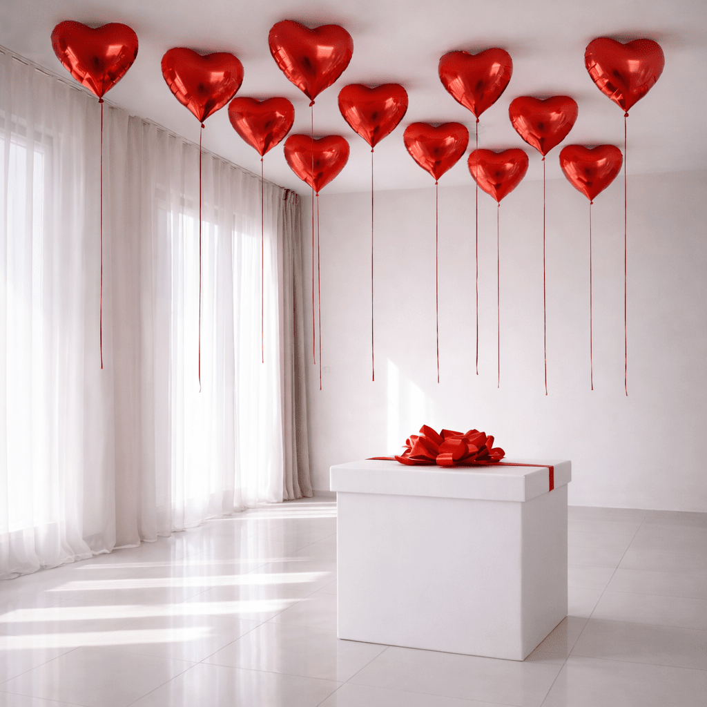 Valentine’s White Surprise Box with 13 Balloons - Confetti Party Store Balloons Limassol