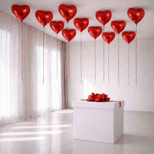 Valentine’s White Surprise Box with 13 Balloons - Confetti Party Store Balloons Limassol