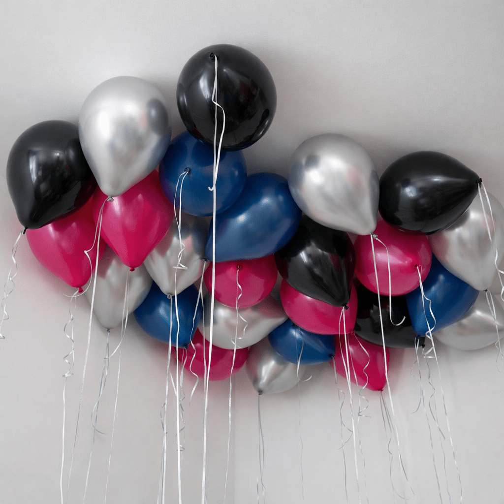 Fuchsia, Chrome Silver, Black &amp; Navy Blue Ceiling Balloons - Confetti Party Store Balloons Limassol