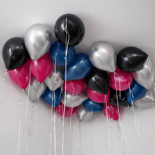 Fuchsia, Chrome Silver, Black &amp; Navy Blue Ceiling Balloons - Confetti Party Store Balloons Limassol