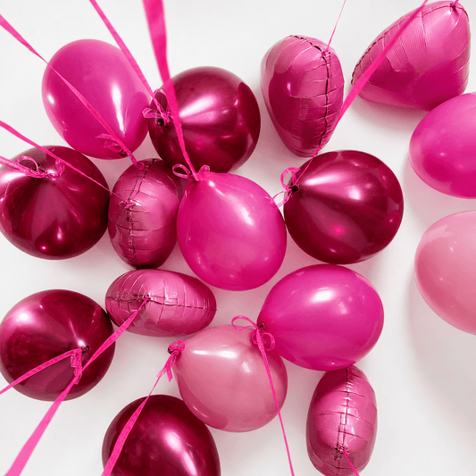 Fuchsia, Dusk Rose, Chrome Magenta Ceiling Balloons with Bubblegum Foil Hearts - Confetti Party Store Balloons Limassol