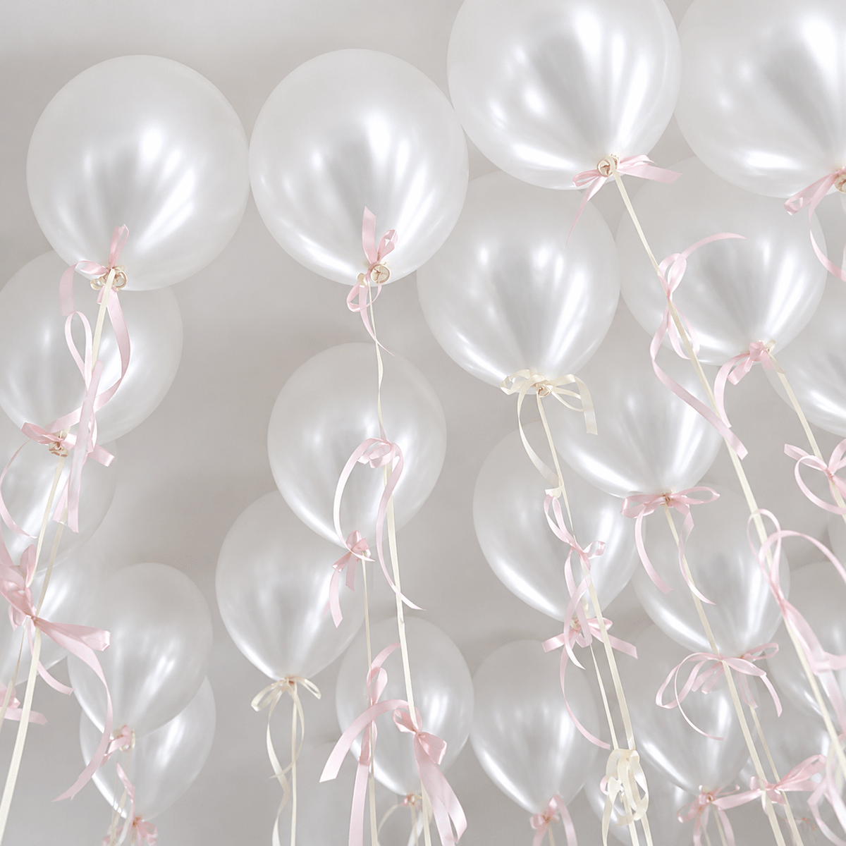 Pearl White Ceiling Balloons with Bows - Confetti Party Store Balloons Limassol