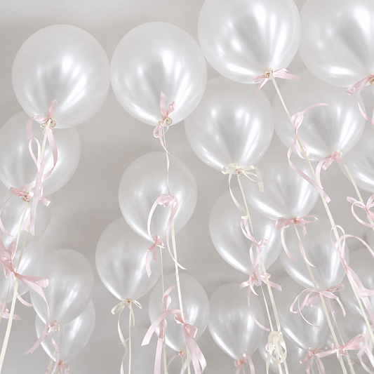 Pearl White Ceiling Balloons with Bows - Confetti Party Store Balloons Limassol