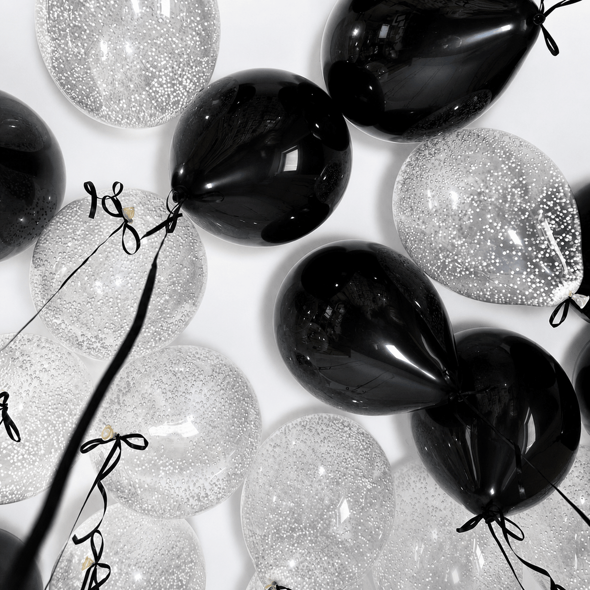 Black, Crystal Clear Ceiling Balloons with Foam Pearls and Bows - Confetti Party Store Balloons Limassol