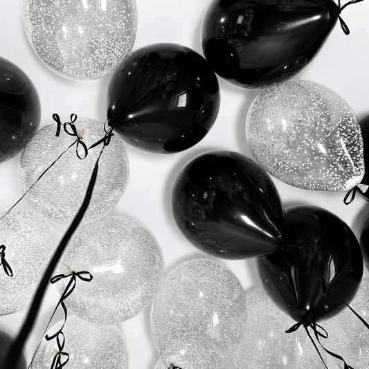 Black, Crystal Clear Ceiling Balloons with Foam Pearls and Bows - Confetti Party Store Balloons Limassol