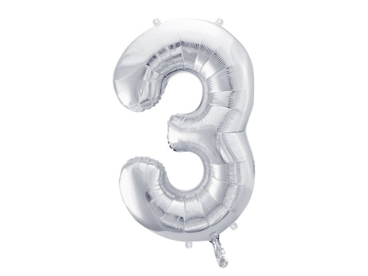 Number 3 Foil Balloon Silver 86cm - Confetti Party Store Balloons Limassol