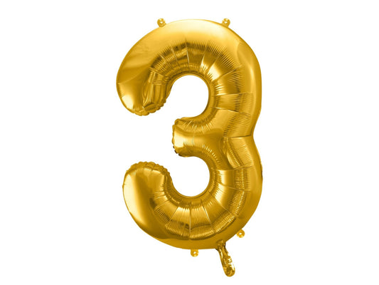 Number 3 Foil Balloon Gold 86cm - Confetti Party Store Balloons Limassol