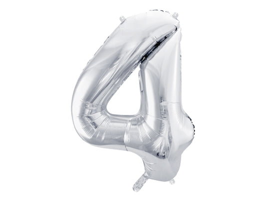 Number 4 Foil Balloon Silver 86cm