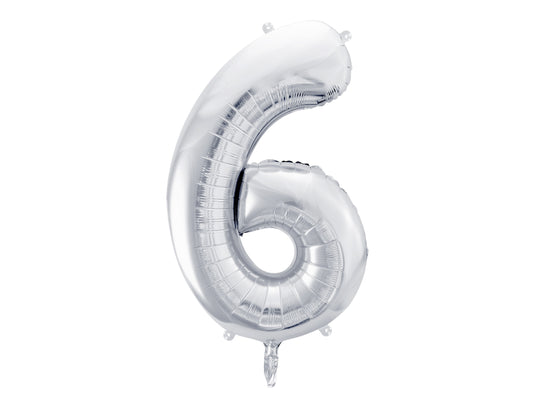 Number 6 Foil Balloon Silver 86cm