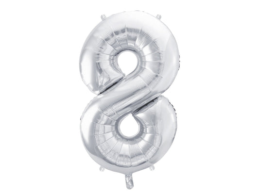 Number 8 Foil Balloon Silver 86cm - Confetti Party Store Balloons Limassol