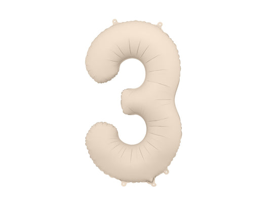 Number 3 Foil Balloon, 86cm, Matte Beige - Confetti Party Store Balloons Limassol