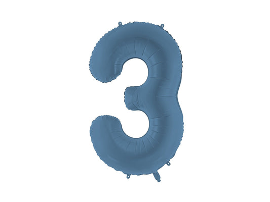 Number 3 Foil Balloon, 86cm, Matte Blue - Confetti Party Store Balloons Limassol