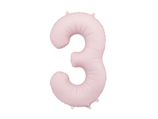 Number 3 Foil Balloon, 86cm, Matte Light Pink - Confetti Party Store Balloons Limassol