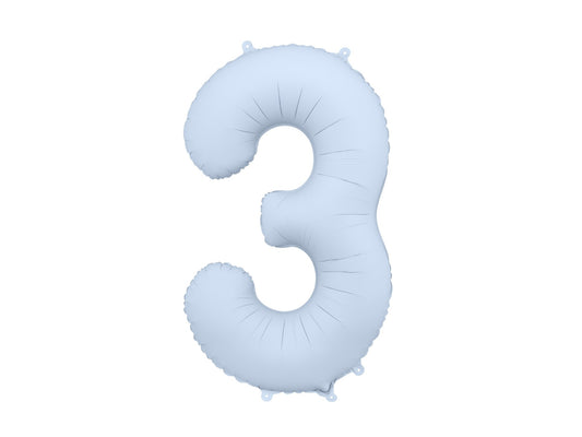 Number 3 Foil Balloon, 86cm, Matte Misty Blue - Confetti Party Store Balloons Limassol