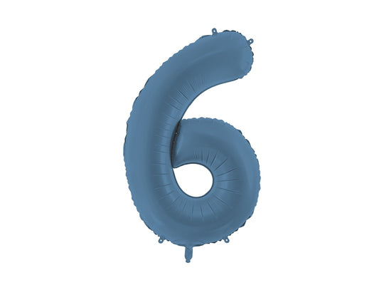 Number 6 Foil Balloon, 86cm, Matte Blue - Confetti Party Store Balloons Limassol