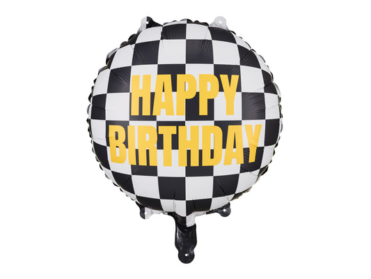 Round Foil Balloon Birthday Checkered Flag 43cm - Confetti Party Store Balloons Limassol