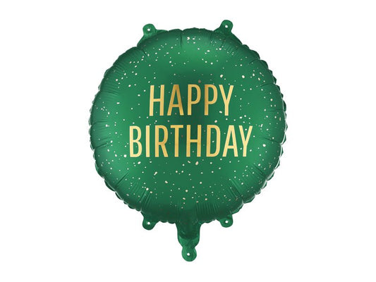 Happy Birthday Round Foil Balloon 35 cm Green - Confetti Party Store Balloons Limassol