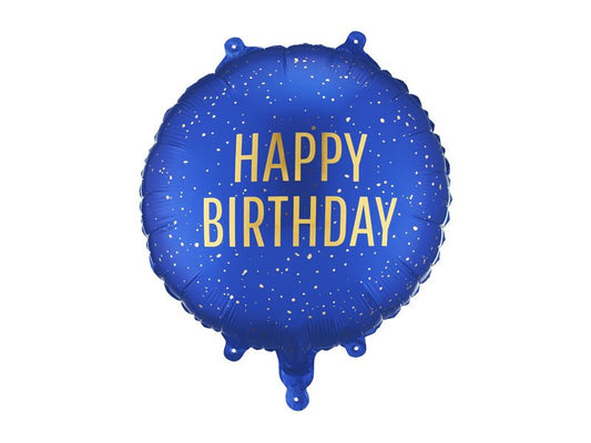 Happy Birthday Round Foil Balloon 35 cm Blue - Confetti Party Store Balloons Limassol