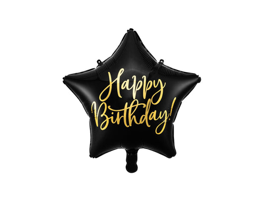 Star Foil Balloon Happy Birthday Black Gold 40cm - Confetti Party Store Balloons Limassol