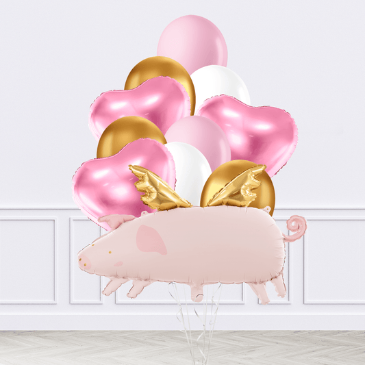Pig with Golden Wings Inflated Balloon Package - Confetti Party Store