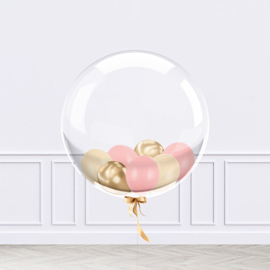 Personalised Gold and Pink Mini Filled Bubble Balloon - Confetti Party Store Balloons Limassol