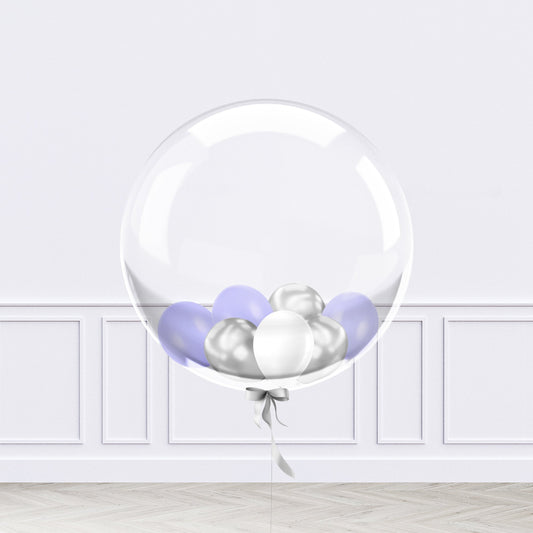Personalised Silver and Purple Mini Filled Bubble Balloon - Confetti Party Store Balloons Limassol