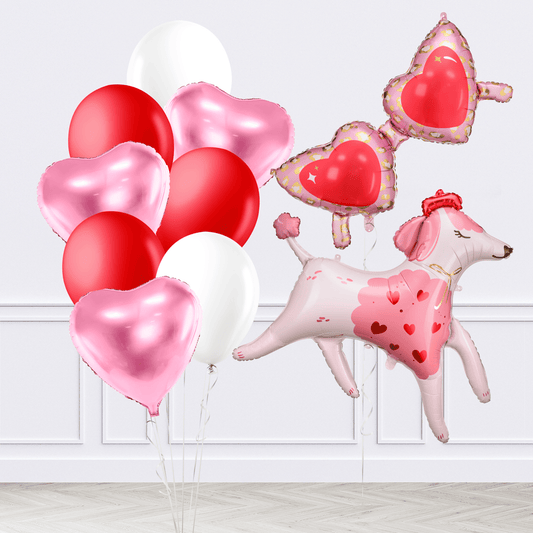 Poodle with Heart Glasses Inflated Balloon Package - Confetti Party Store