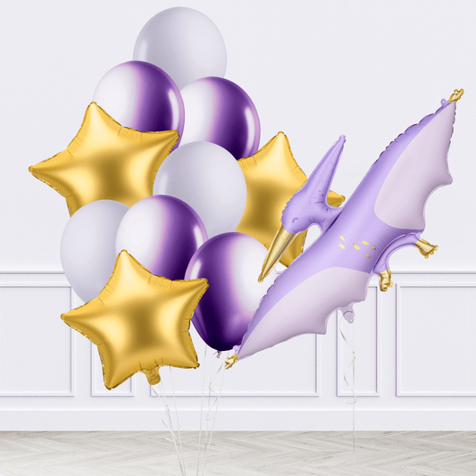 Pterodactyl with Golden Stars Inflated Balloon Package - Confetti Party Store